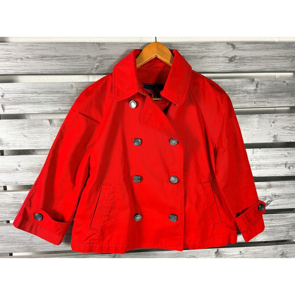 Lauren Ralph Lauren Red Cotton Double Breasted Pea Coat Swing Jacket Womens M